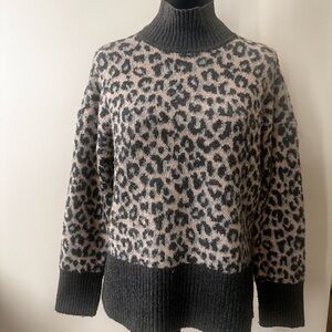 Marled Black and Cream Leopard Turtleneck Sweater